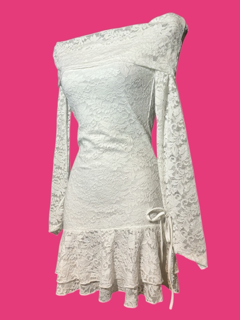 Off-Shoulder White Lace Mini Dress